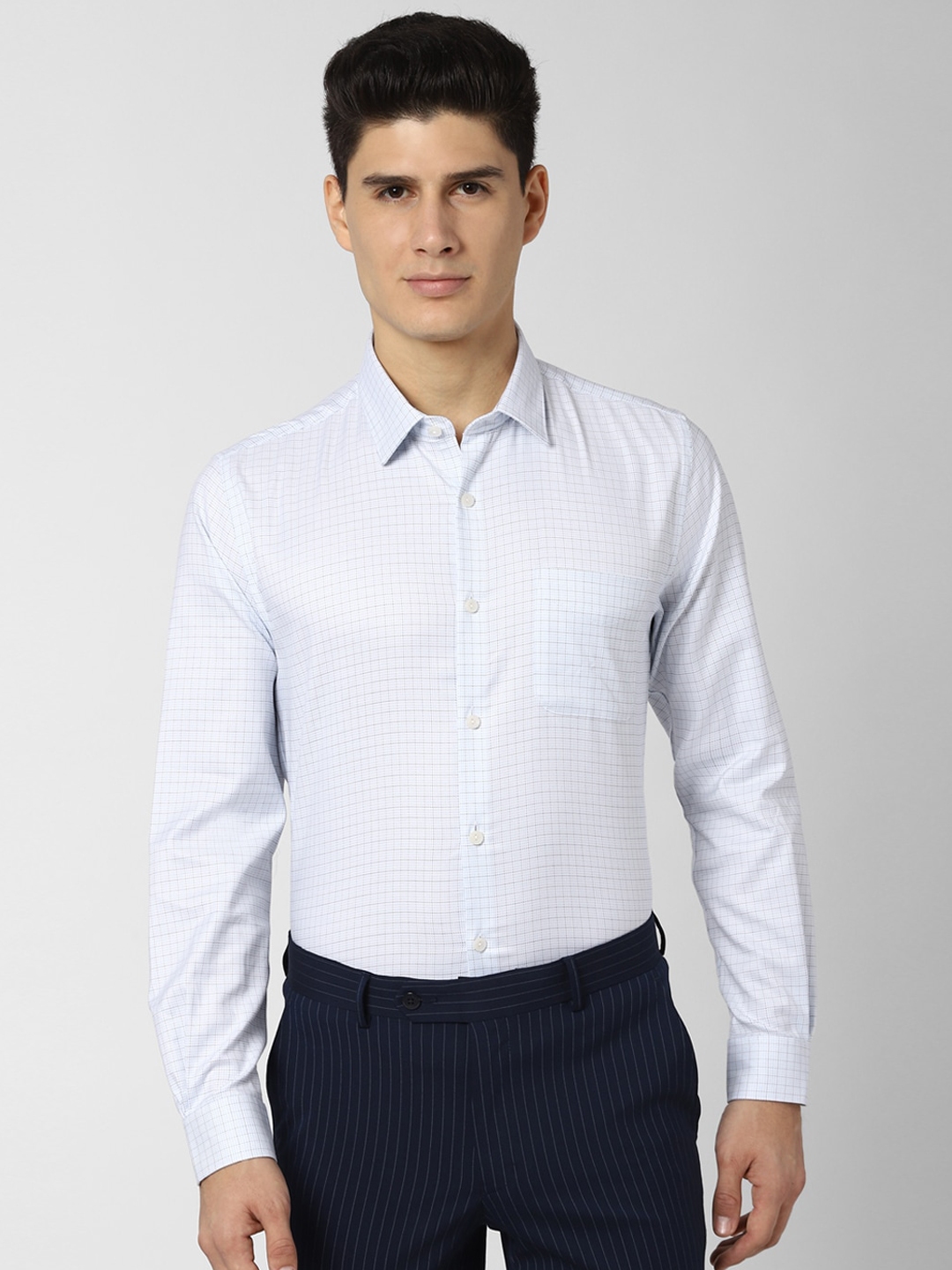 Buy Peter England Elite Men White Slim Fit Checked Formal Shirt ...