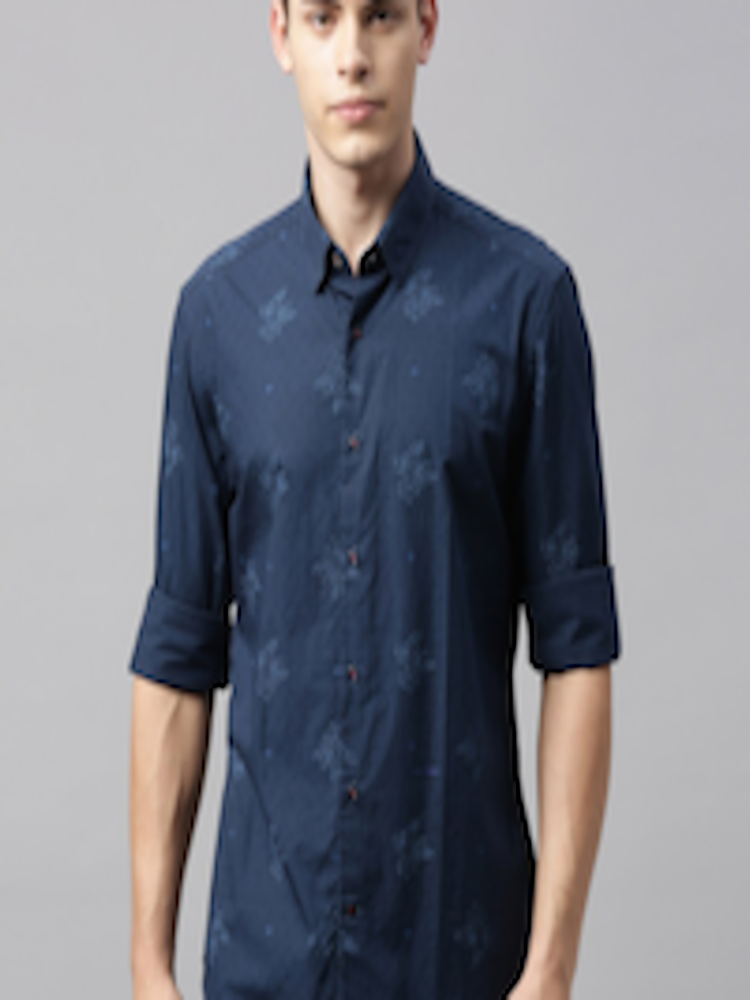 Buy RARE RABBIT Men Navy Blue Tailored Fit Printed Casual Shirt ...
