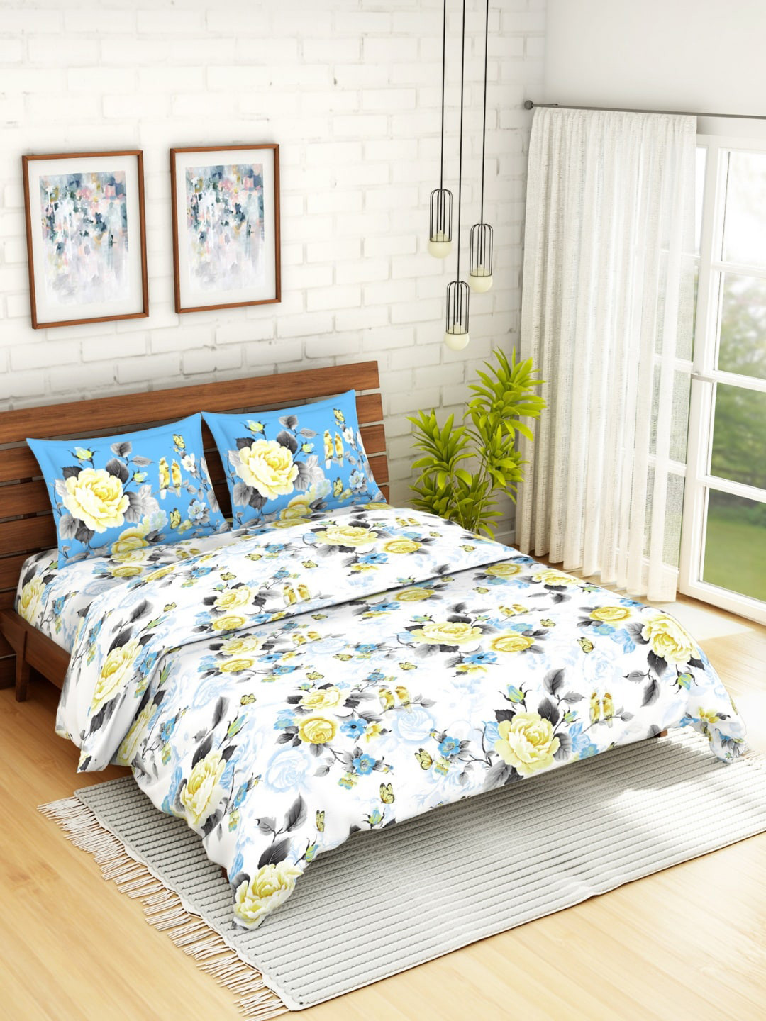 Buy SPACES Blue & White Floral Printed AC Comforter With Queen Size