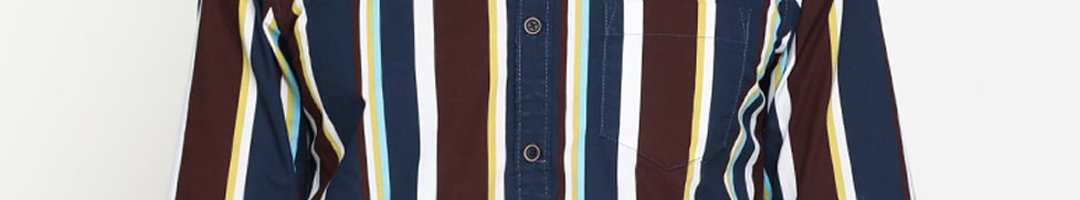 Buy Pepe Jeans Men Maroon & Navy Blue Regular Fit Striped Casual Shirt ...