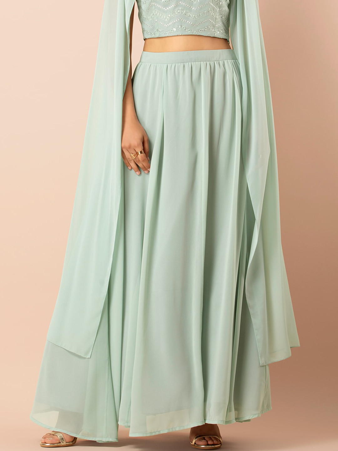 Buy INDYA Women Sea Green Solid Flared Maxi Skirt Skirts for Women