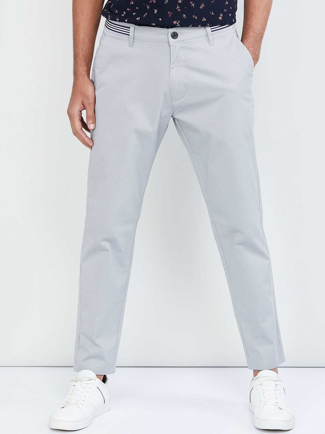 Buy Max Men Grey Regular Fit Solid Chinos - Trousers for Men 12920212 ...