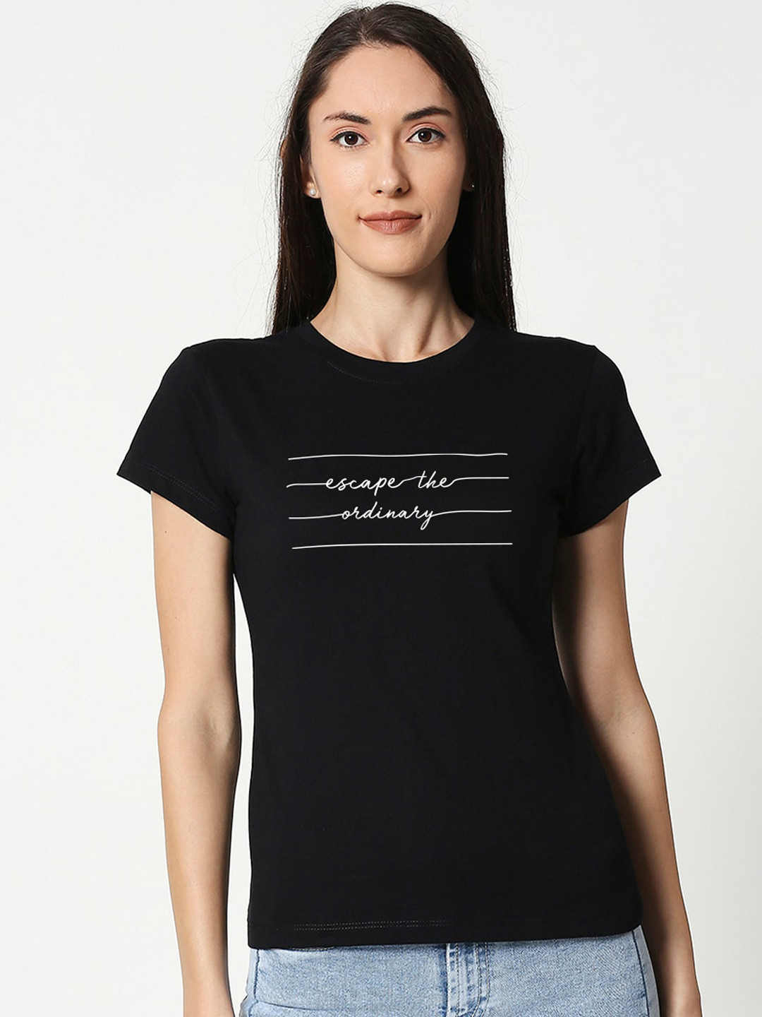 Buy Bewakoof Women Black Printed Round Neck Slim Fit T Shirt Tshirts
