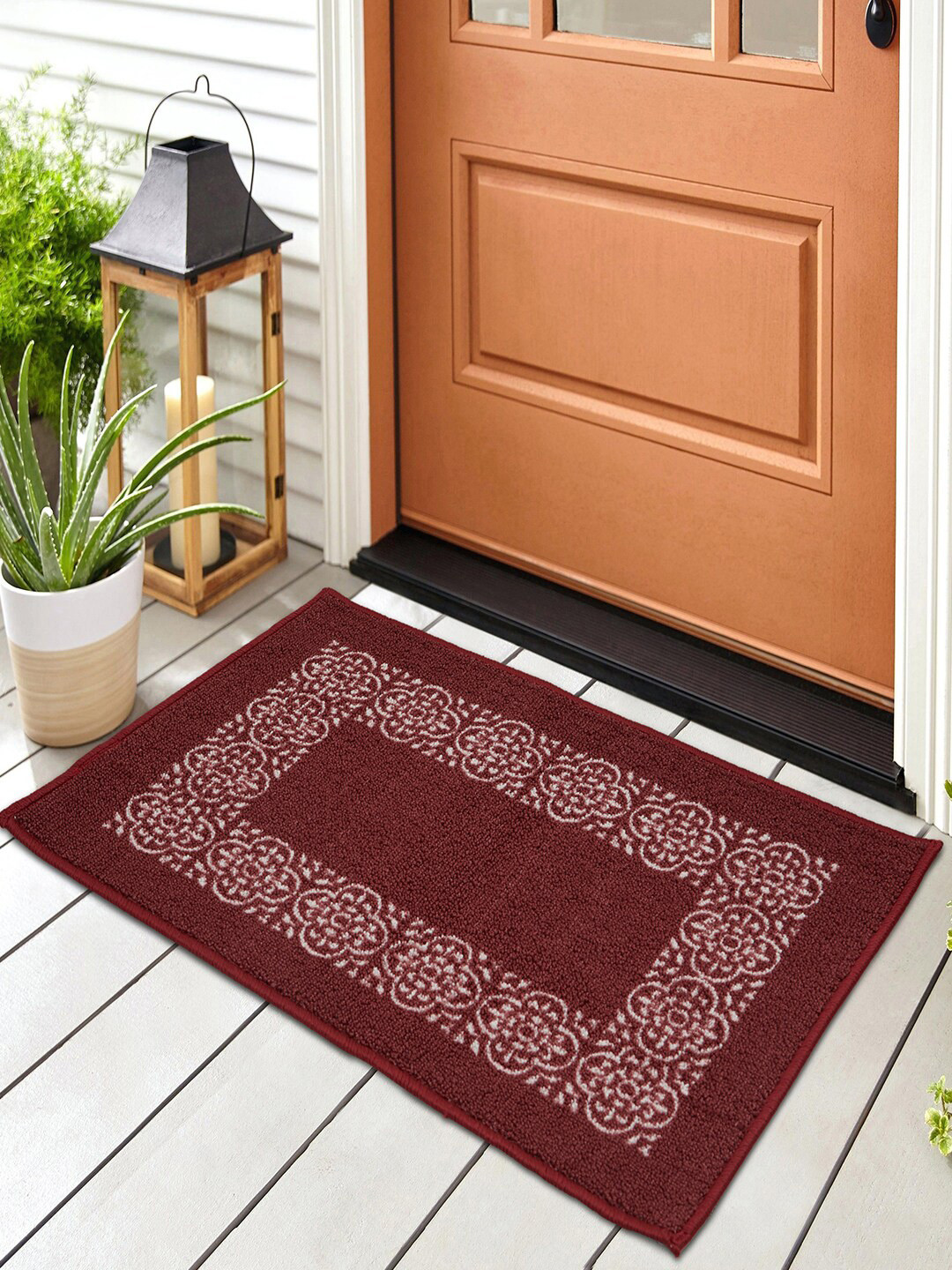 Buy SPACES Set Of 2 Maroon & White Printed Floor Mats Floor Mats