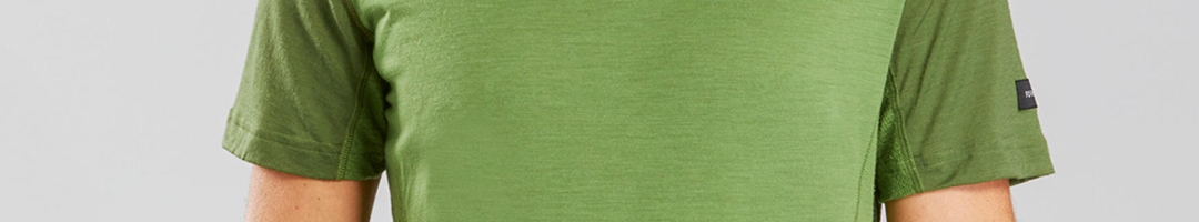 Buy FORCLAZ By Decathlon Men Green Solid Round Neck Merino Wool Hiking ...