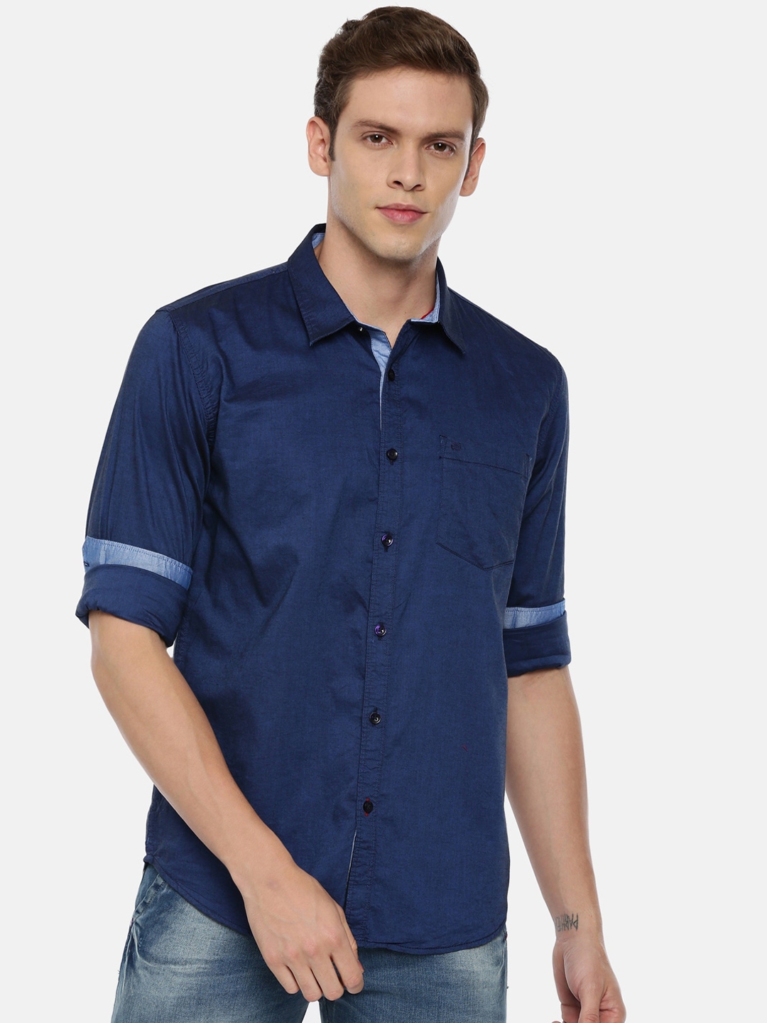 Buy ARISER Men Navy Blue Regular Fit Solid Casual Shirt - Shirts for ...