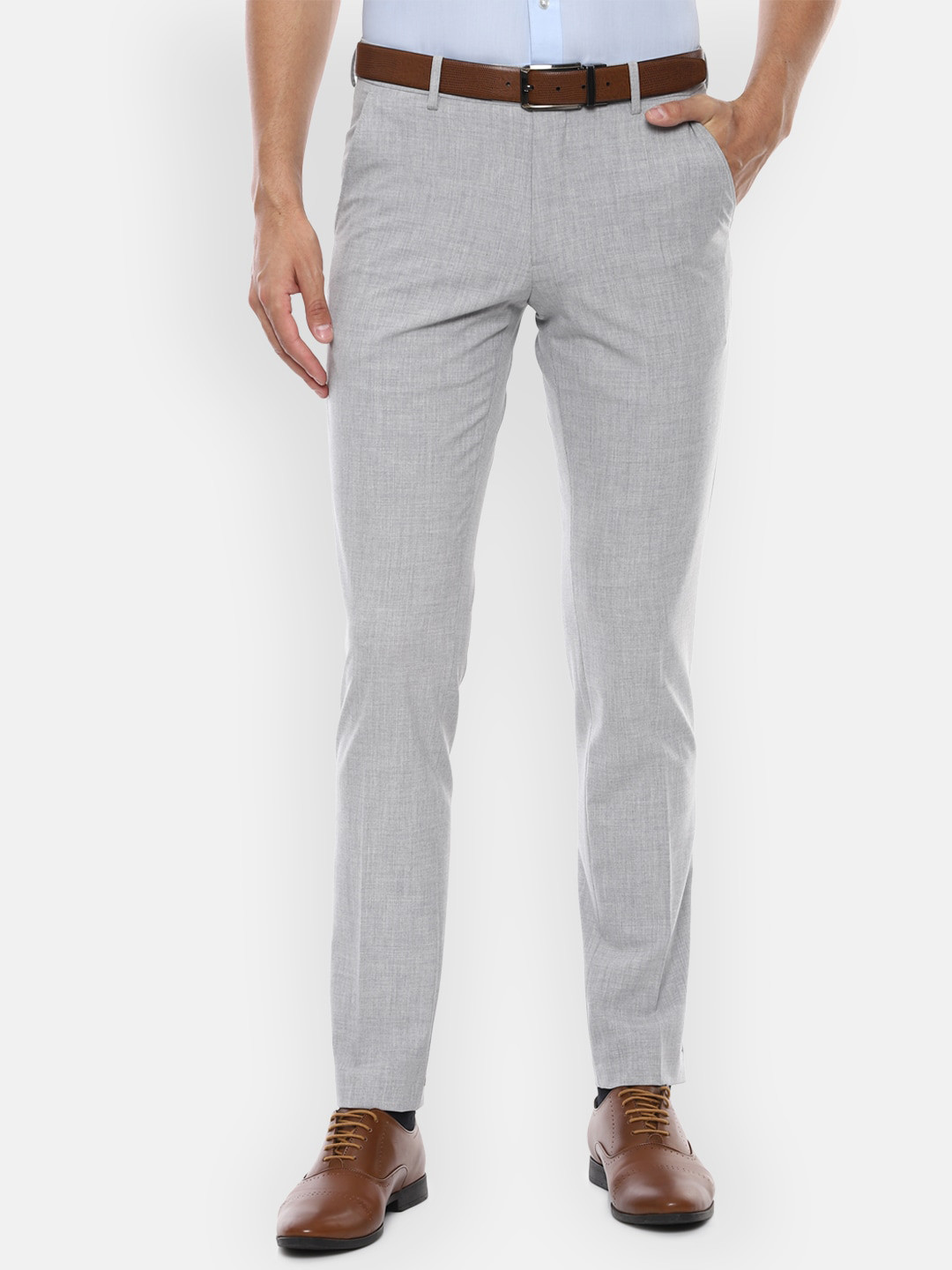 Buy Van Heusen Men Grey Slim Fit Solid Formal Trousers - Trousers for ...