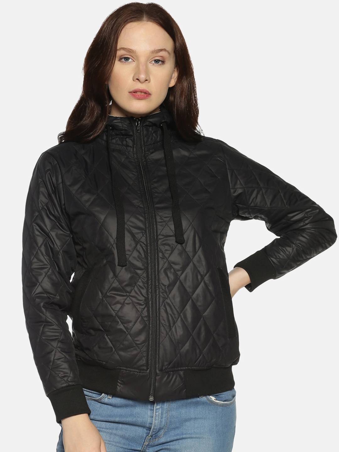 Buy Campus Sutra Women Black Solid Windcheater Quilted Jacket - Jackets ...
