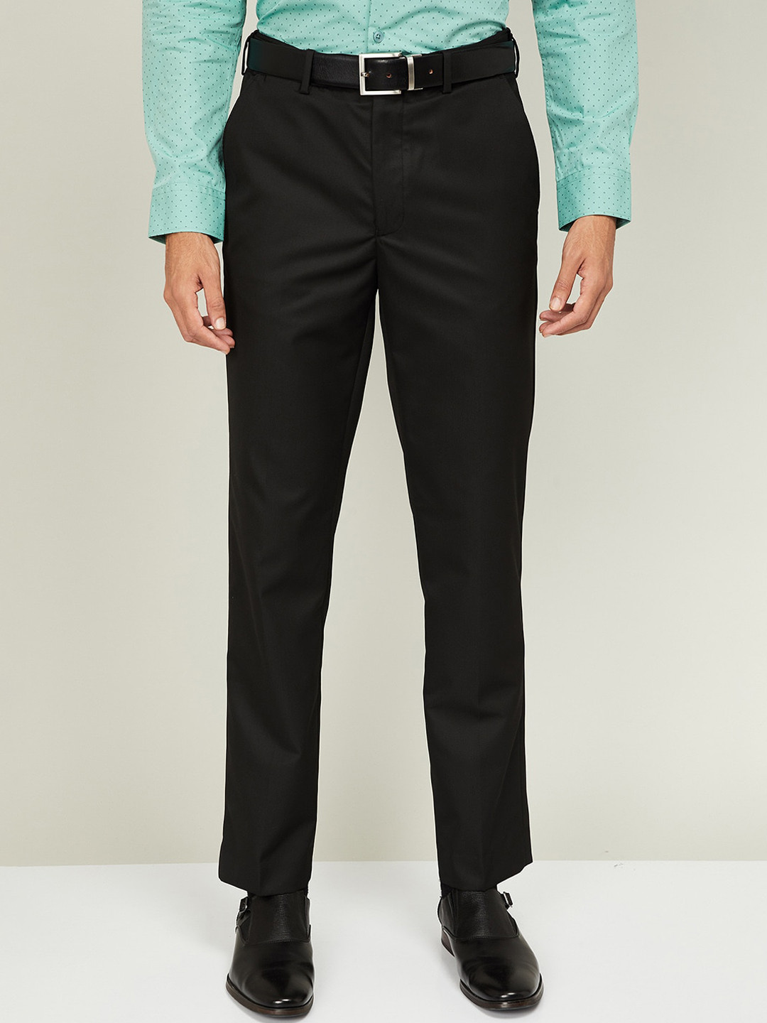 Buy CODE By Lifestyle Men Black Regular Fit Solid Formal Trousers