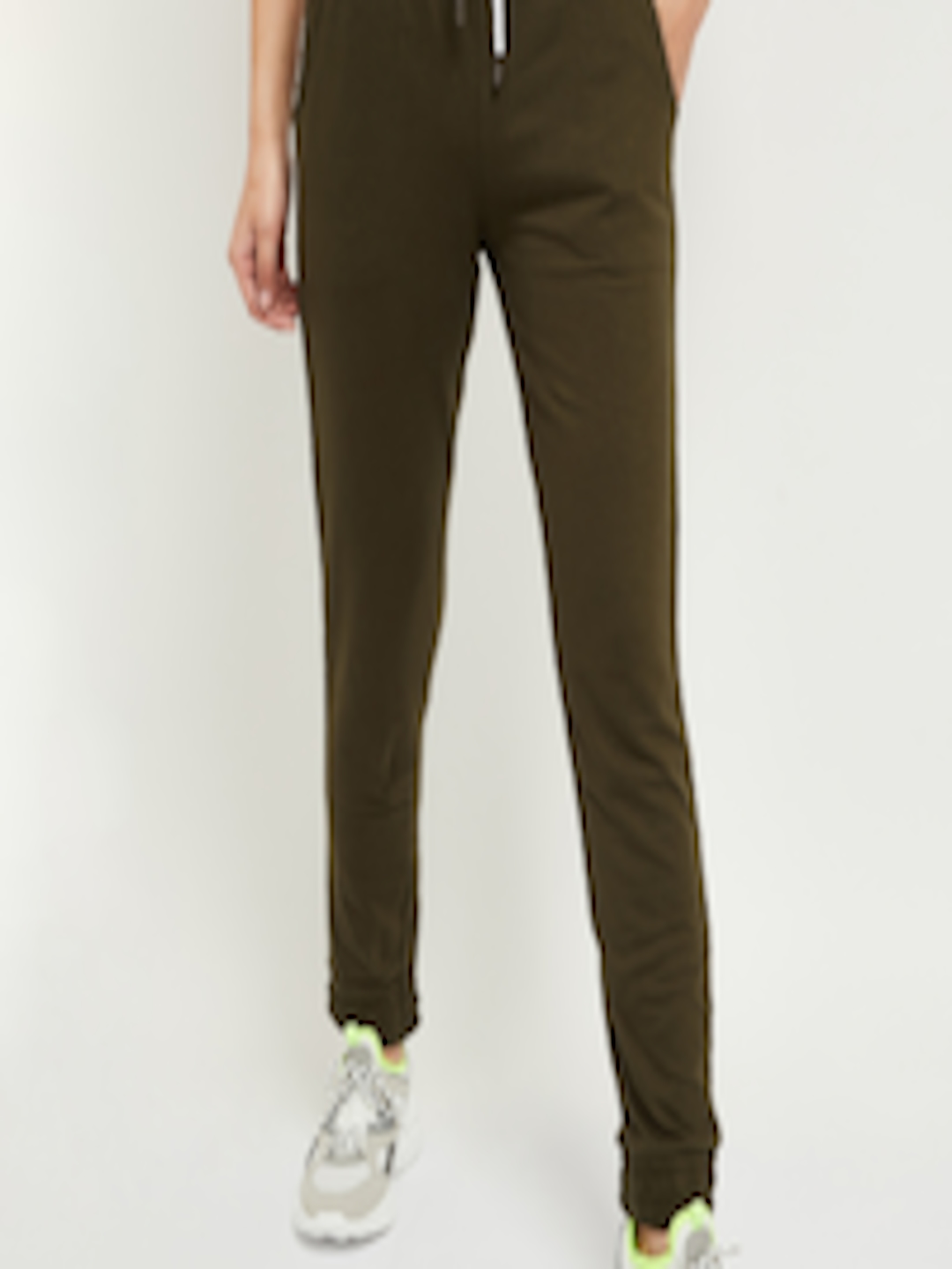 Buy Max Women Olive Green Regular Fit Solid Joggers Trousers for