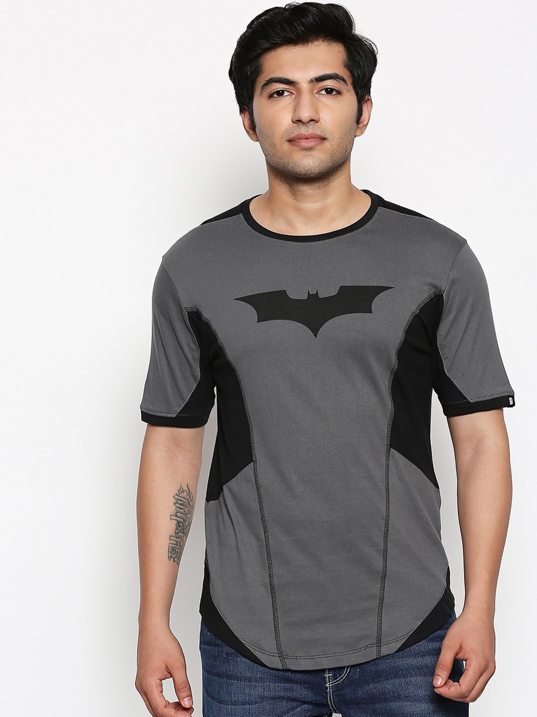 Buy The Souled Store Unisex Grey Black Batman Printed Slim Fit Round ...