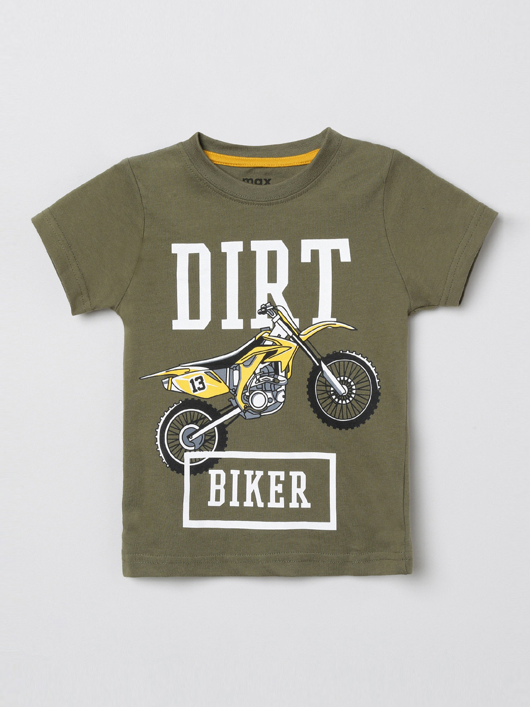 Buy Max Boys Olive Green Printed Cotton Round Neck Pure Cotton T Shirt