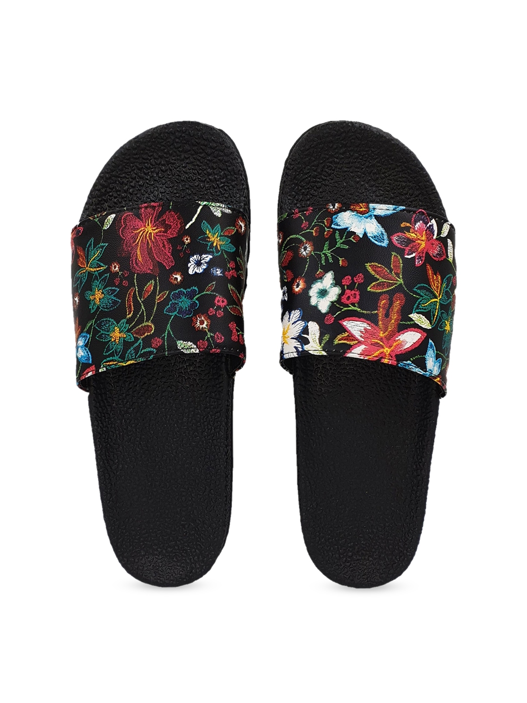 Buy Pampy Angel Women Black & Red Embroidered Sliders - Flip Flops for ...