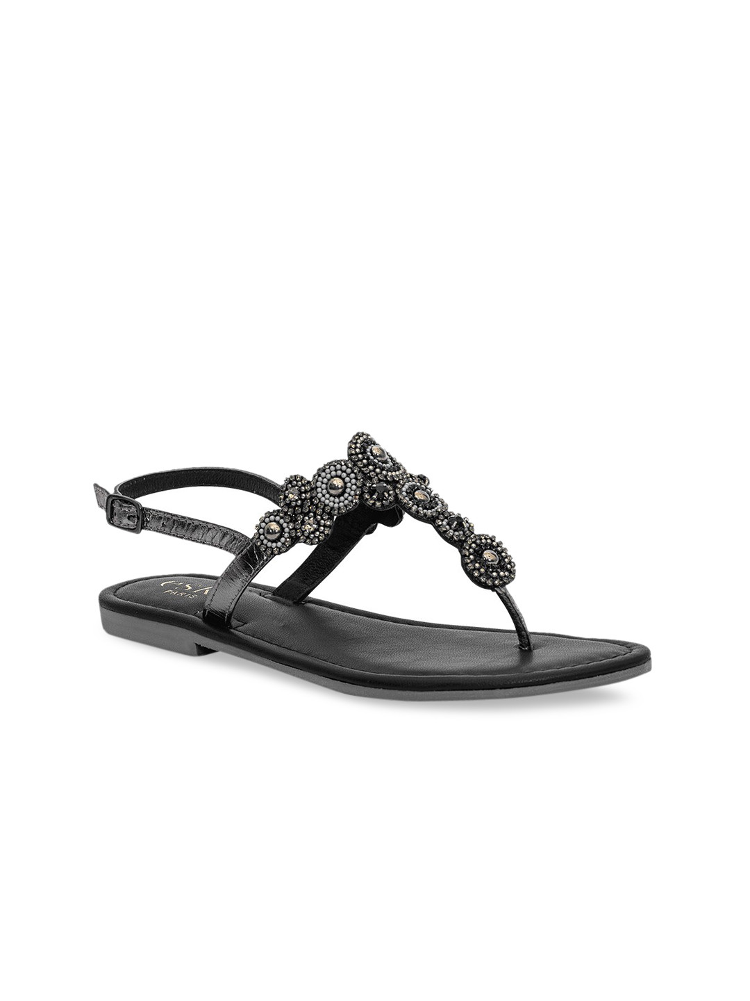 Buy Eske Women Black Embellished Leather T Strap Flats Flats for