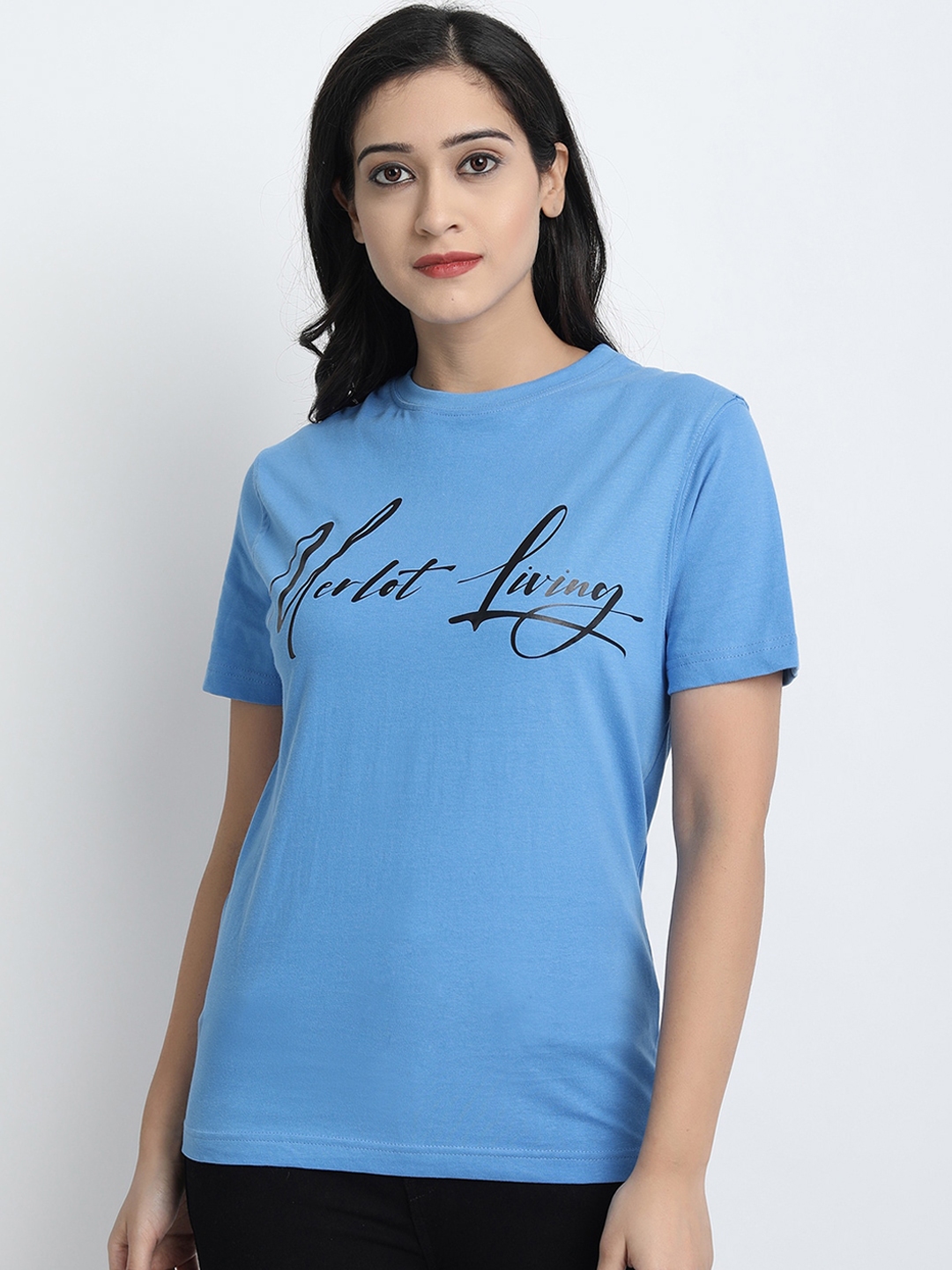 Buy MERLOT Unisex Blue Printed Round Neck T Shirt - Tshirts for Unisex ...