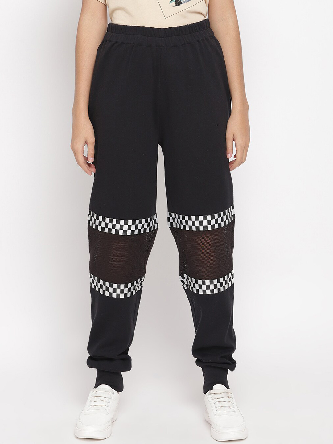 Buy LA LOFT Women Black & White Checked Joggers Track Pants for Women