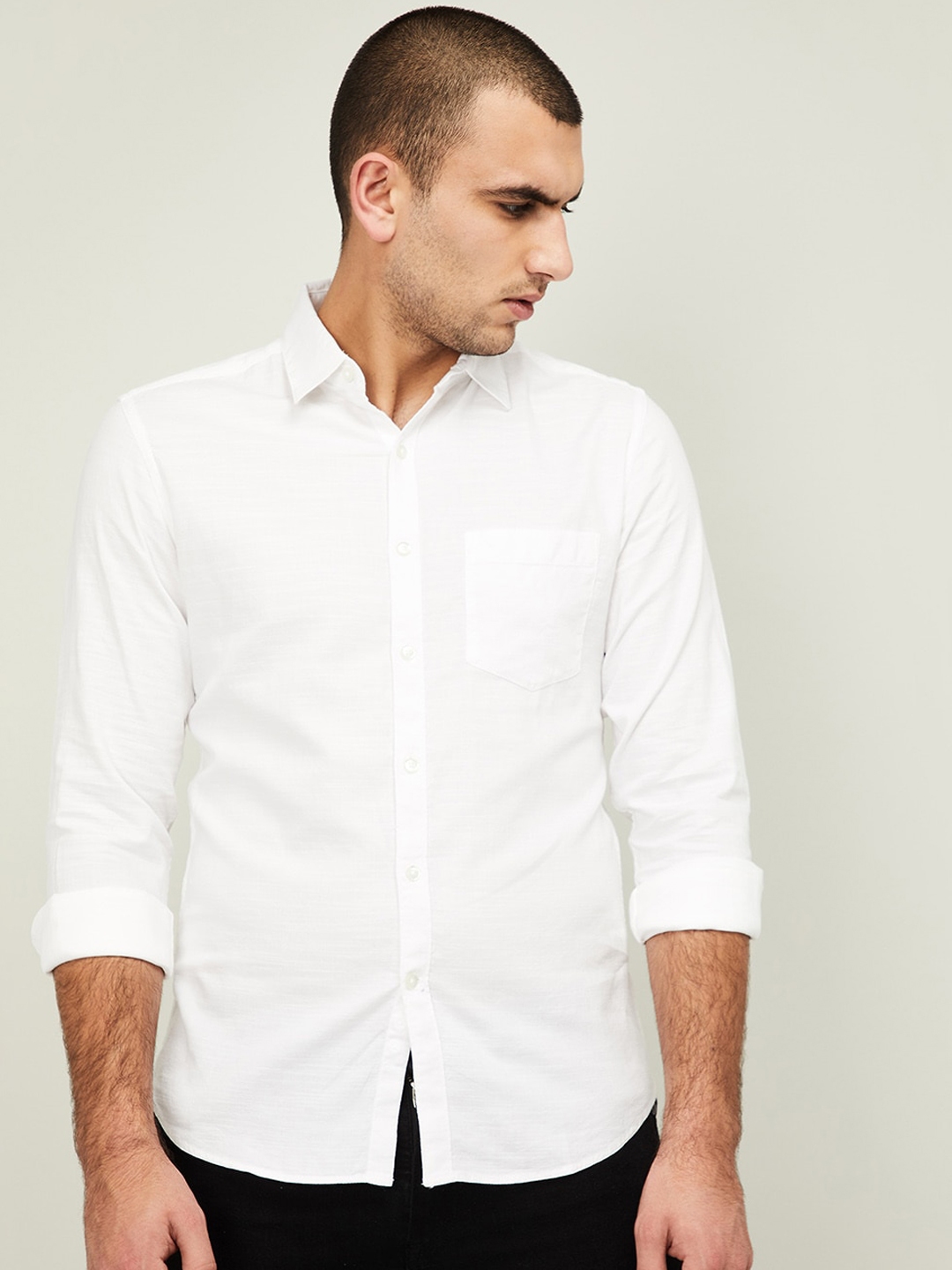 Buy CODE By Lifestyle Men White Slim Fit Solid Casual Shirt - Shirts ...