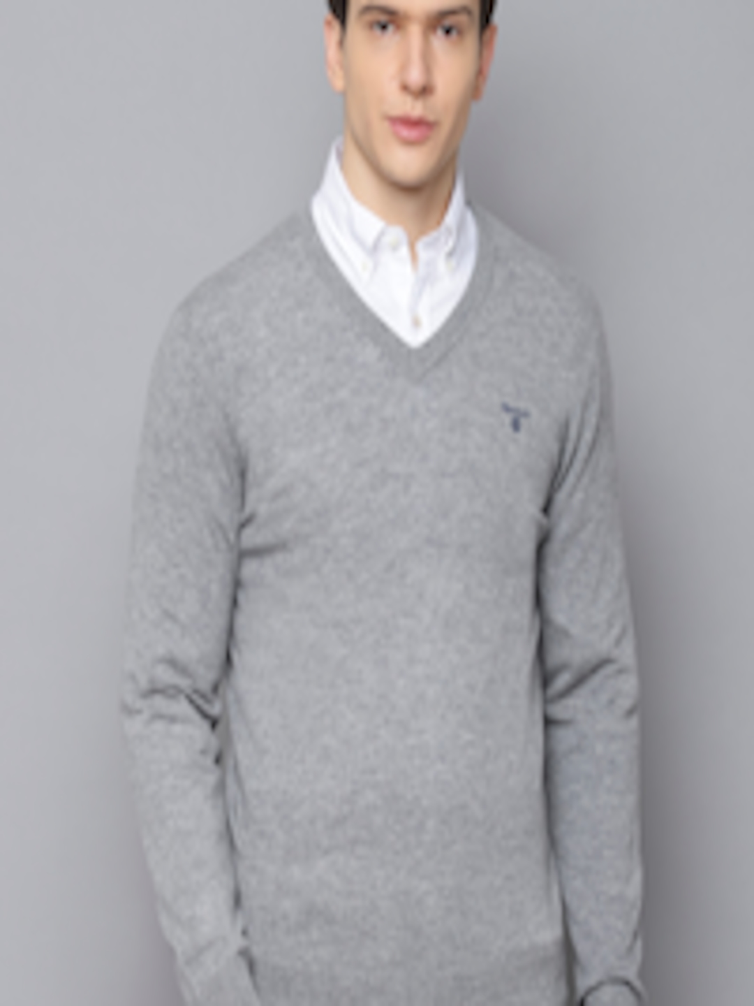 Buy GANT Men Grey Solid Pullover Sweater - Sweaters for Men 13222990 ...