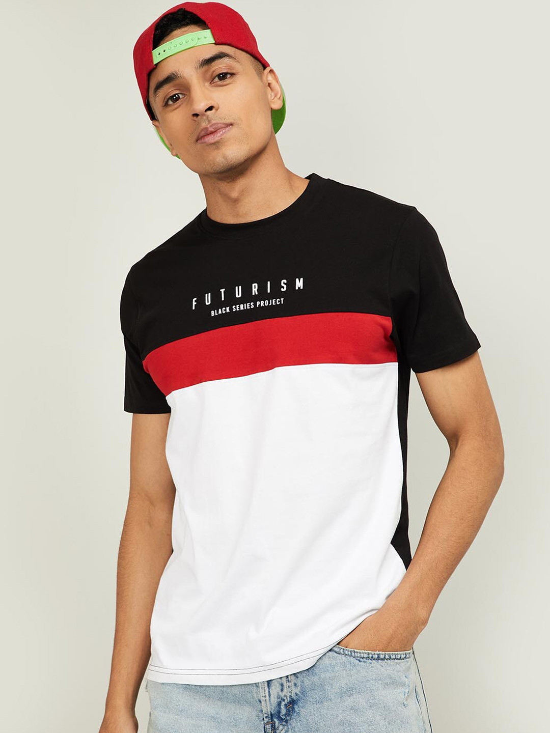 Buy Bossini Men Black Colourblocked Round Neck T Shirt Tshirts for