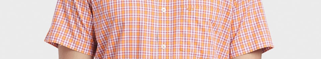 Buy ColorPlus Men Orange & Off White Tailored Fit Checked Casual Shirt ...
