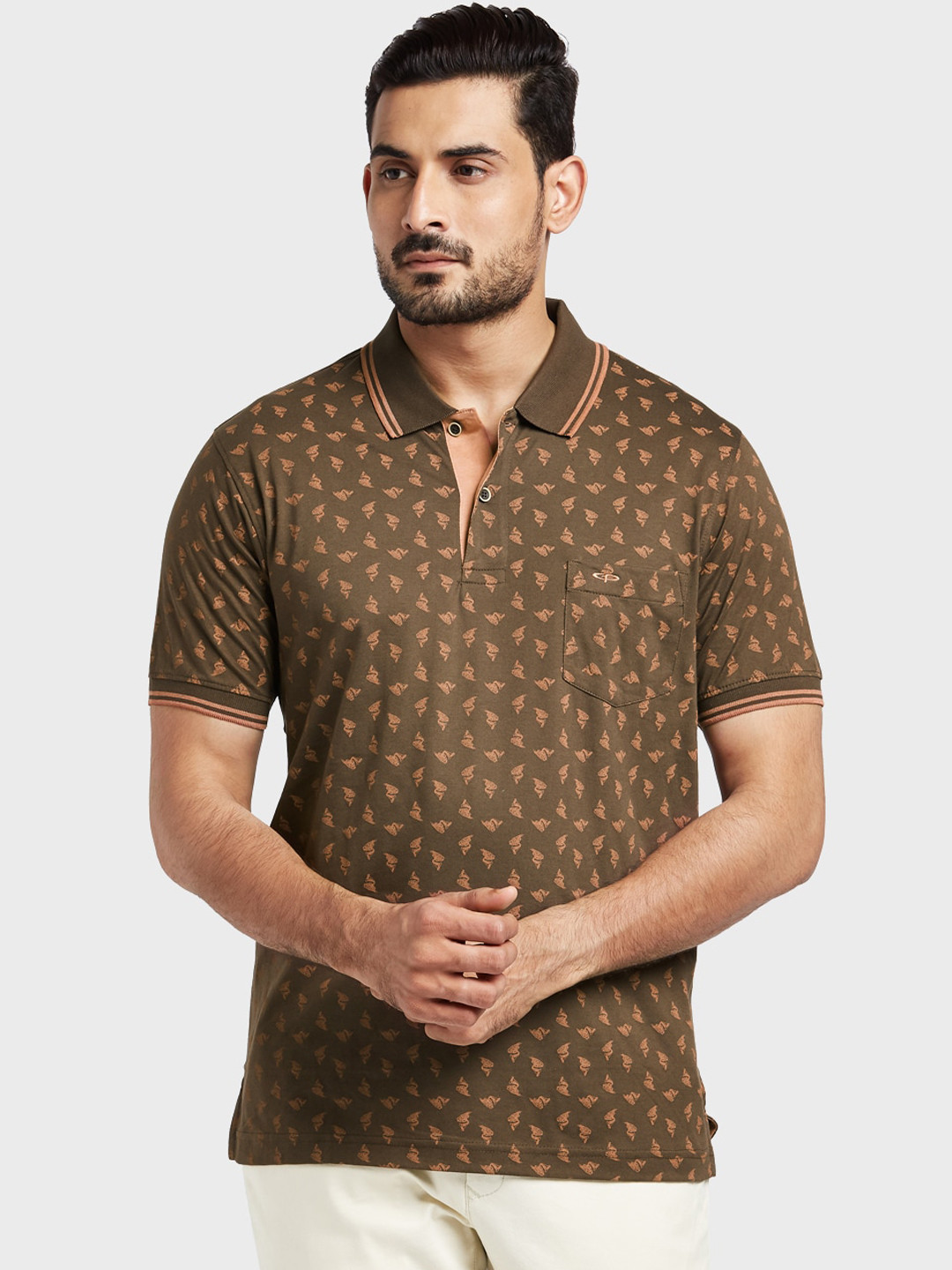 Buy ColorPlus Men Brown Printed Polo Collar T Shirt - Tshirts for Men ...