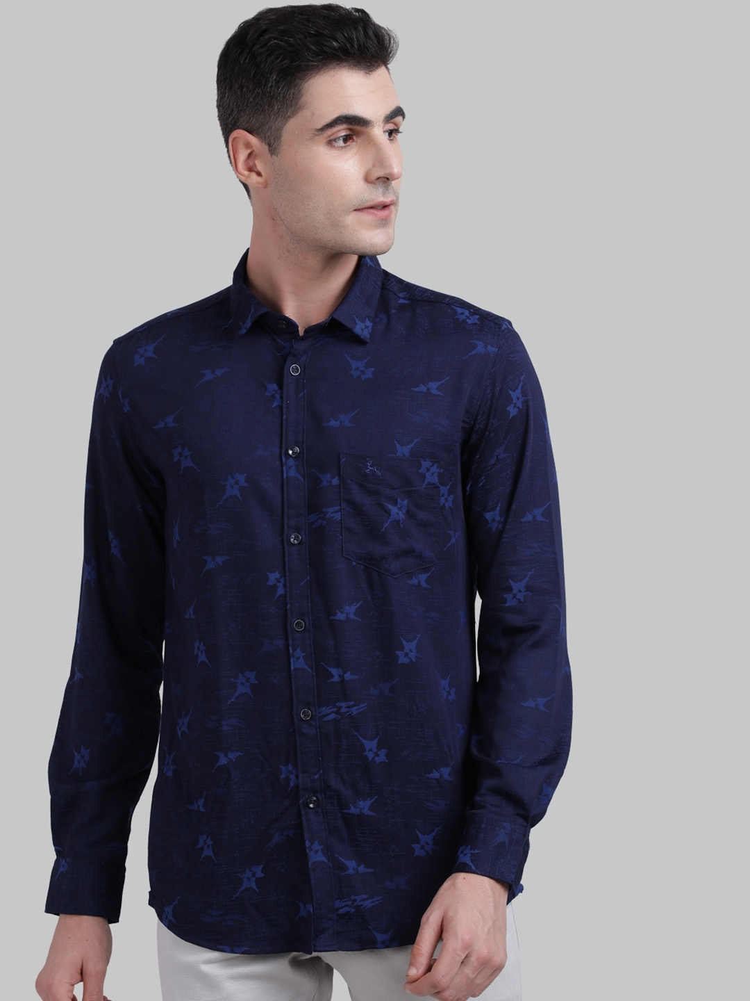 Buy Parx Men Blue Slim Fit Printed Casual Shirt - Shirts for Men ...