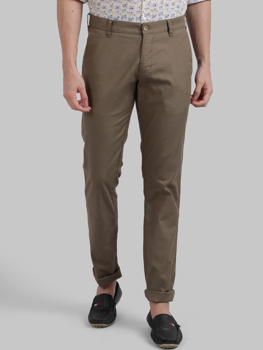 Buy Parx Men Khaki Tapered Fit Solid Regular Trousers - Trousers for ...