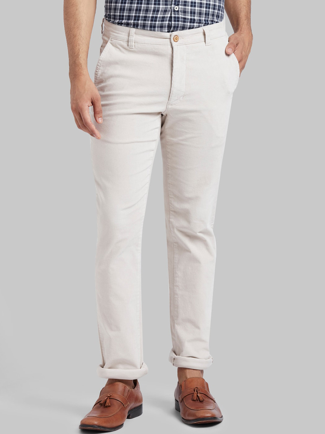 Buy Parx Men Cream Coloured Slim Fit Solid Regular Trousers - Trousers ...