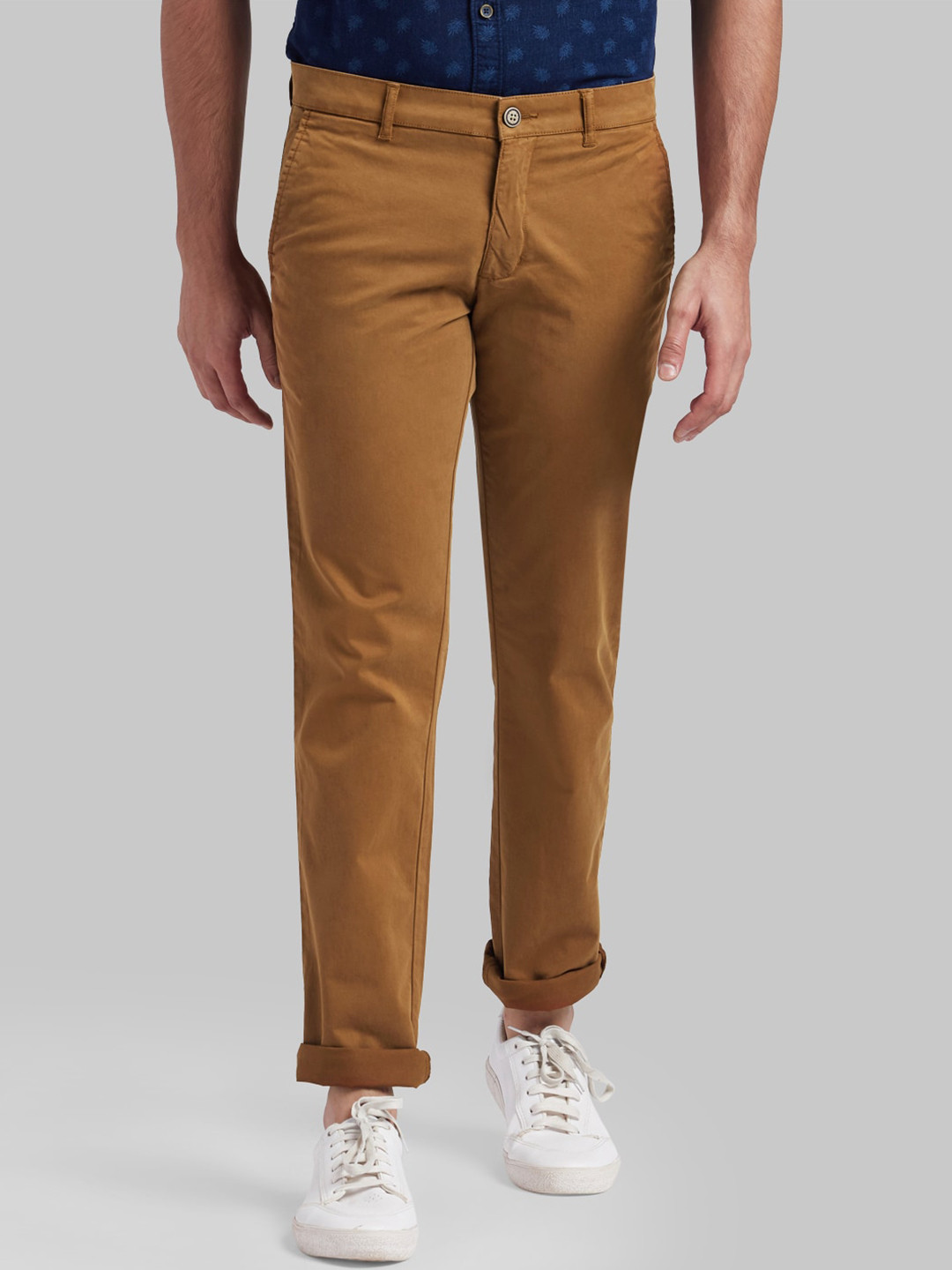 Buy Parx Men Brown Tapered Fit Solid Regular Trousers - Trousers for ...