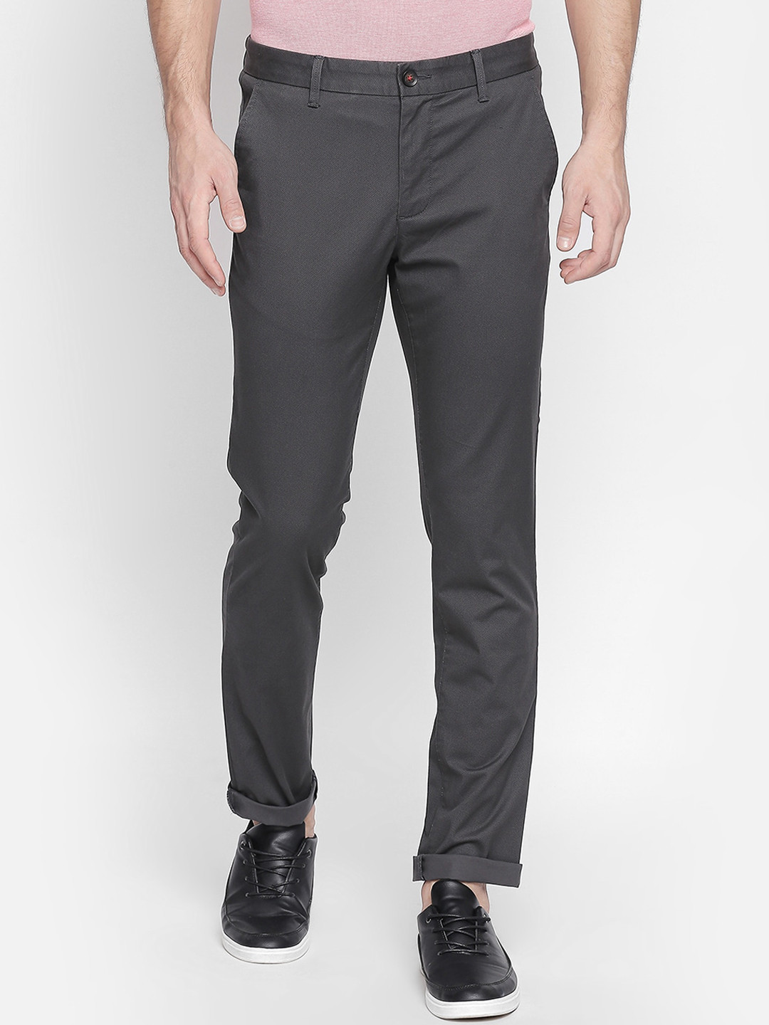 Buy BYFORD By Pantaloons Men Grey Regular Fit Solid Regular Trousers ...