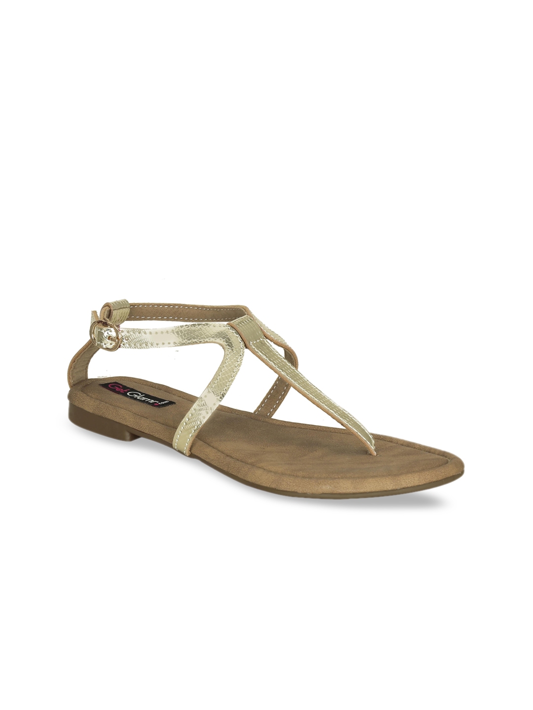gold t strap flats