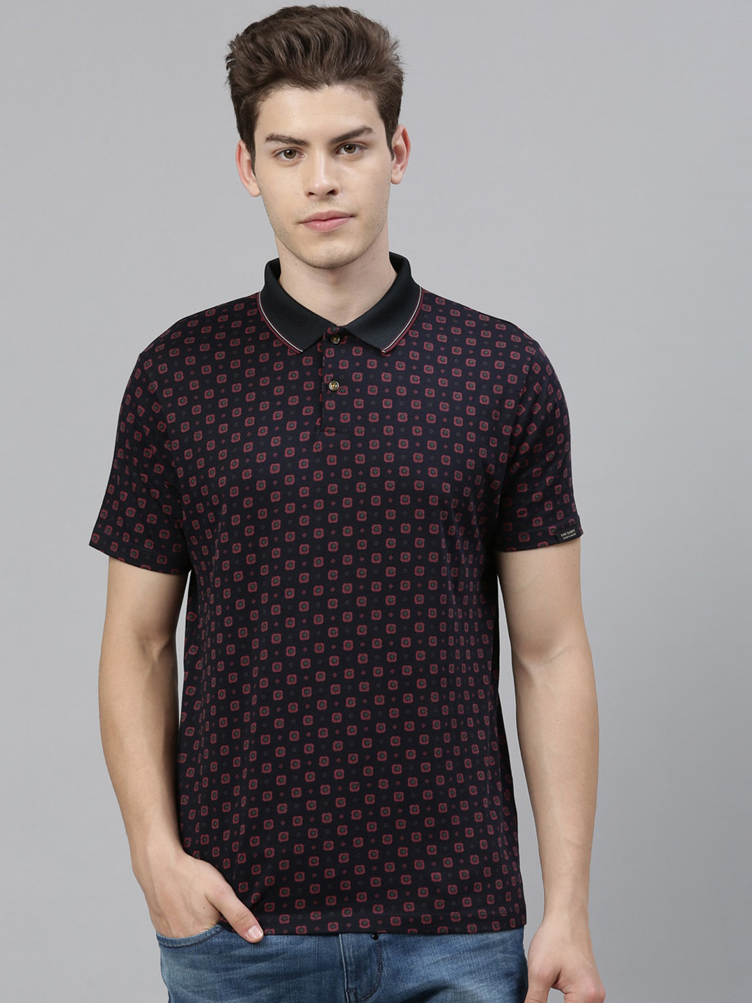 Buy RARE RABBIT Men Navy Blue Printed Polo Collar T Shirt Tshirts for