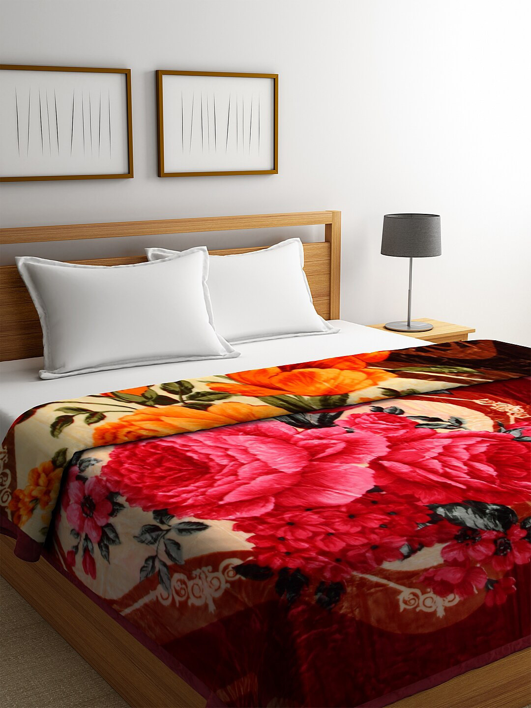 Buy BOMBAY DYEING Red Floral Heavy Winter Double Bed Mink Blanket