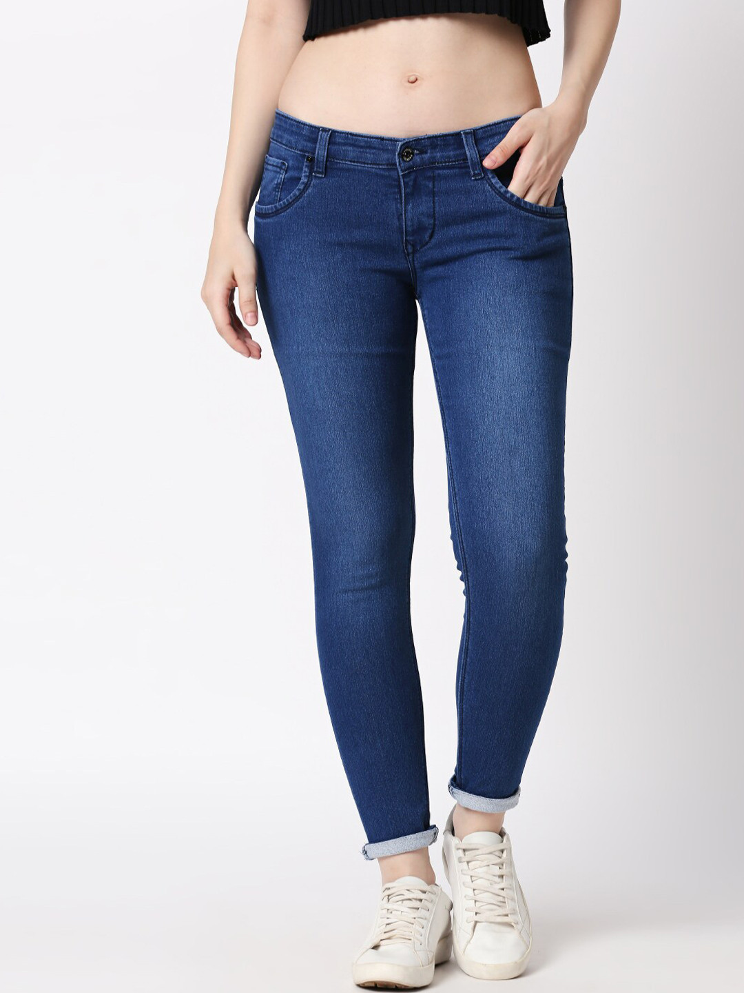 Buy High Star Women Blue Slim Fit Mid Rise Clean Look Stretchable Jeans