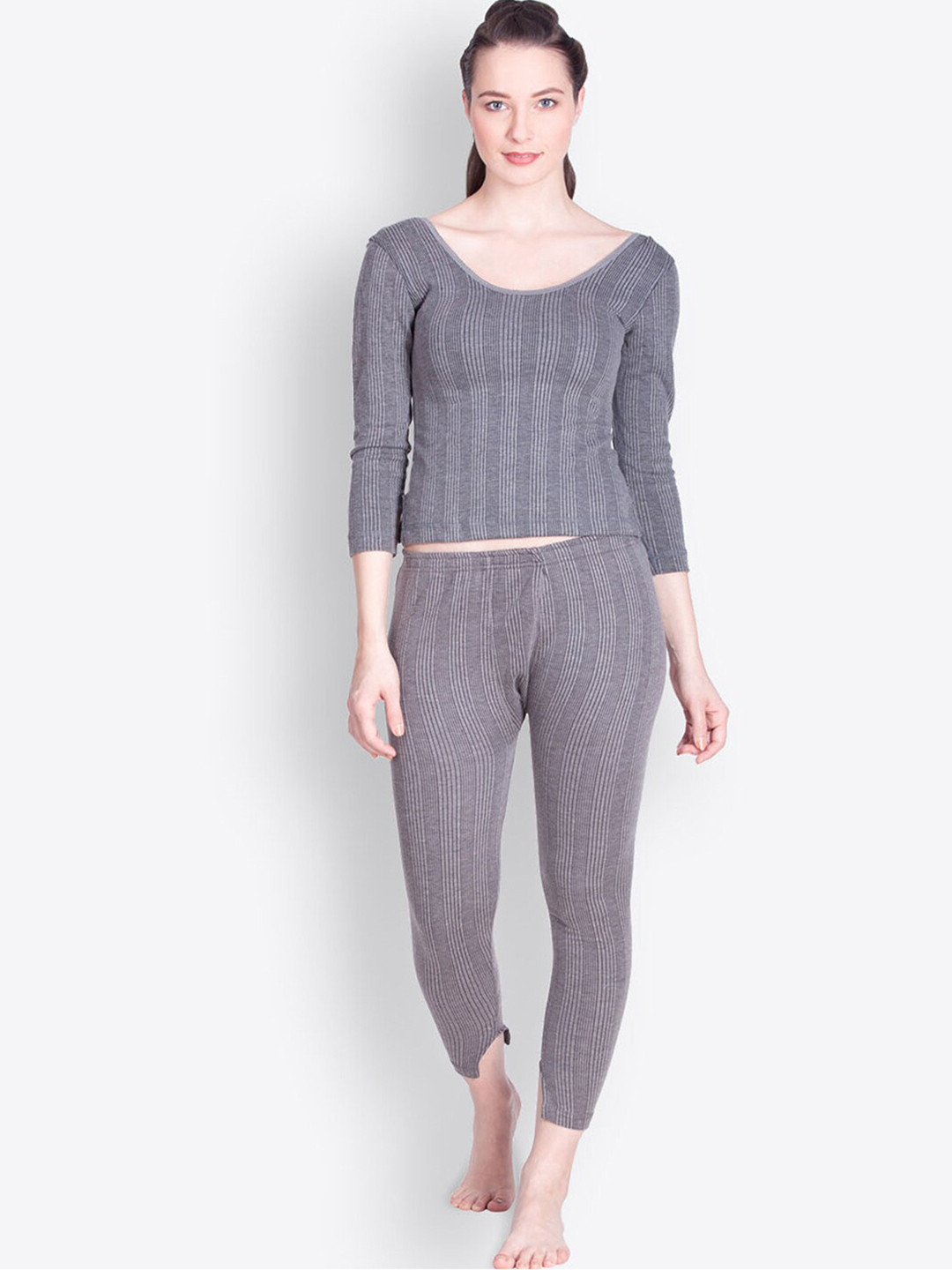Buy Lux Inferno Women Grey Striped Thermal Set Thermal Set for Women