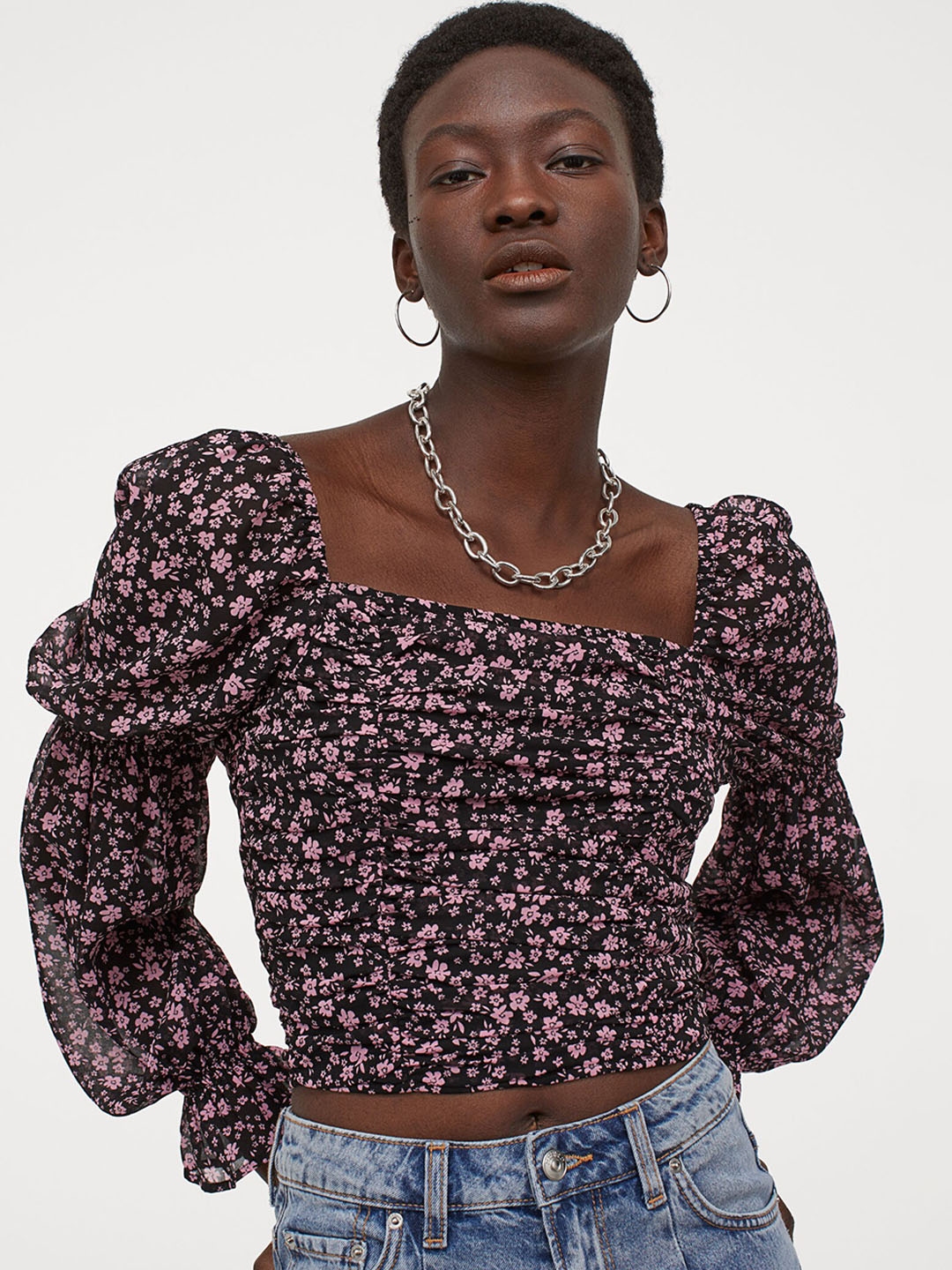 Buy H&M Women Black & Pink Draped Top - Tops for Women 13264946 | Myntra