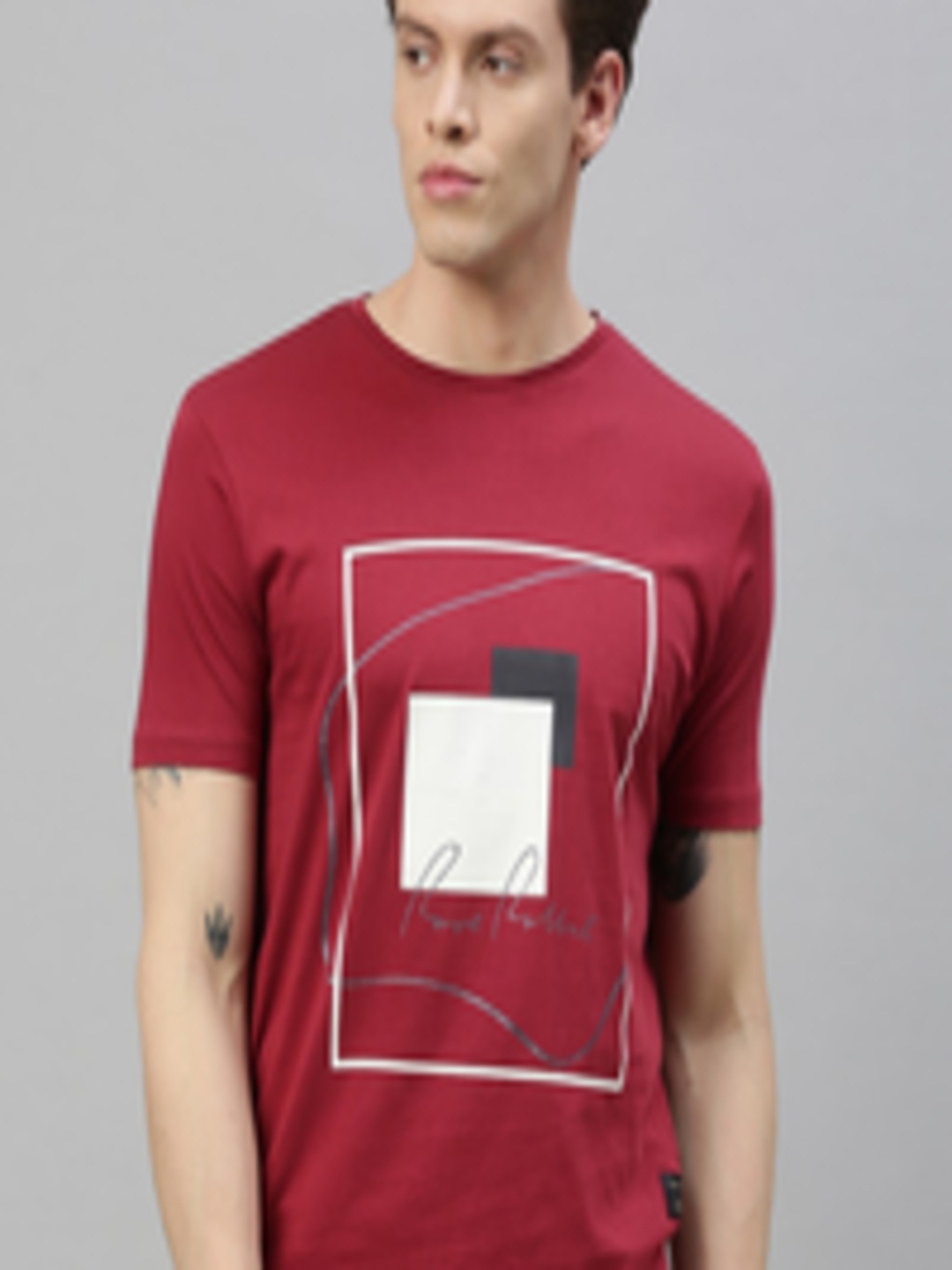 Buy RARE RABBIT Men Red Printed Round Neck T Shirt - Tshirts for Men ...