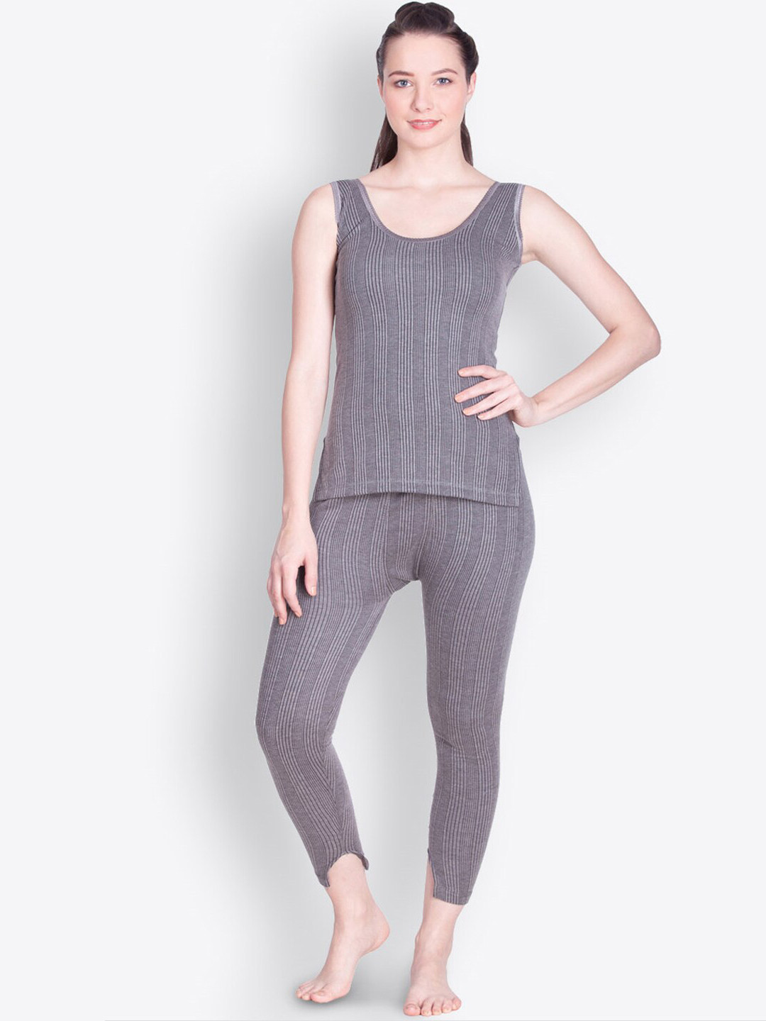Buy Lux Inferno Women Grey Striped Thermal Set Thermal Set for Women