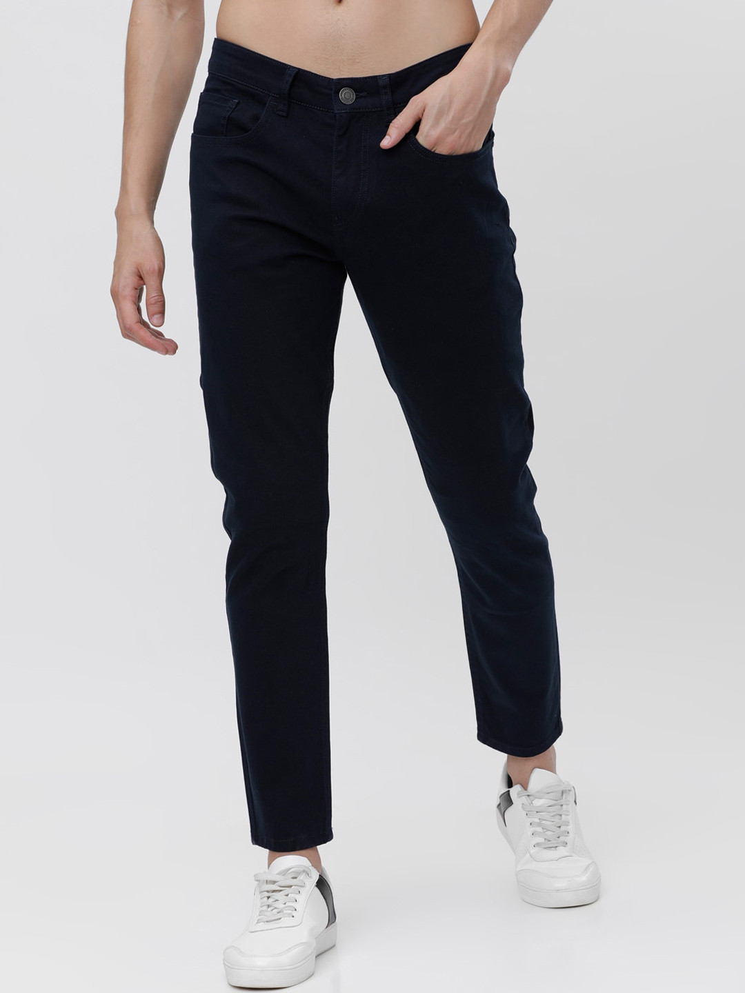 Buy HIGHLANDER Men Navy Blue Slim Tapered Fit Trousers - Trousers for ...