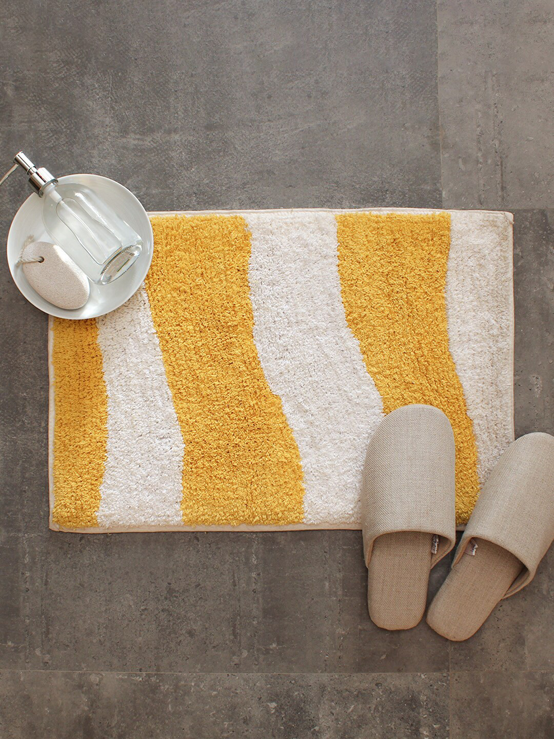 Buy House This Yellow & White Colourblocked Rectangular 110 GSM Cotton