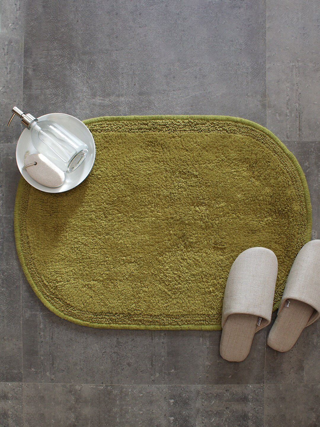 Buy House This Green Solid Oval Shaped 110 GSM Cotton Bath Rug Bath