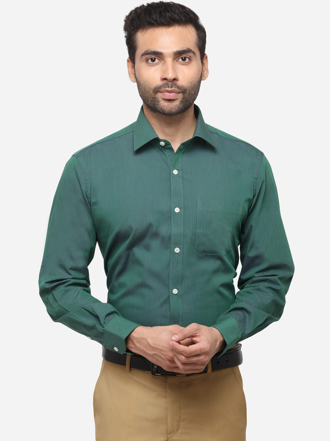 Buy JADE BLUE Men Green Regular Fit Solid Formal Shirt Shirts for Men