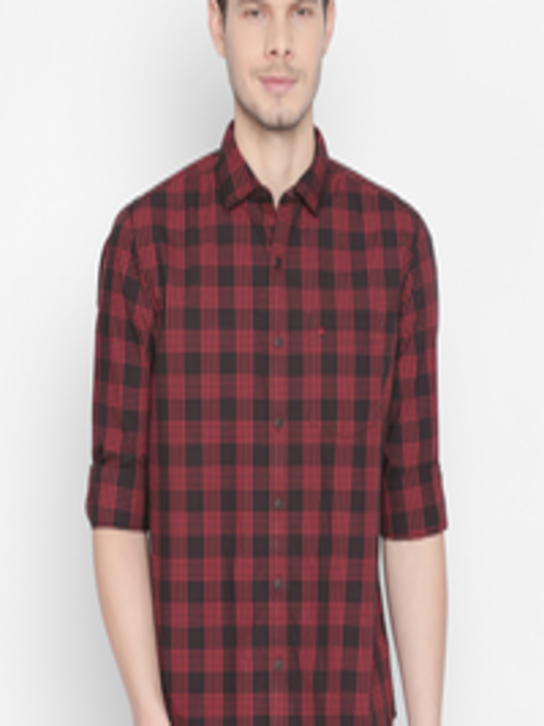 Buy Basics Men Red & Black Slim Fit Checked Casual Shirt - Shirts for ...
