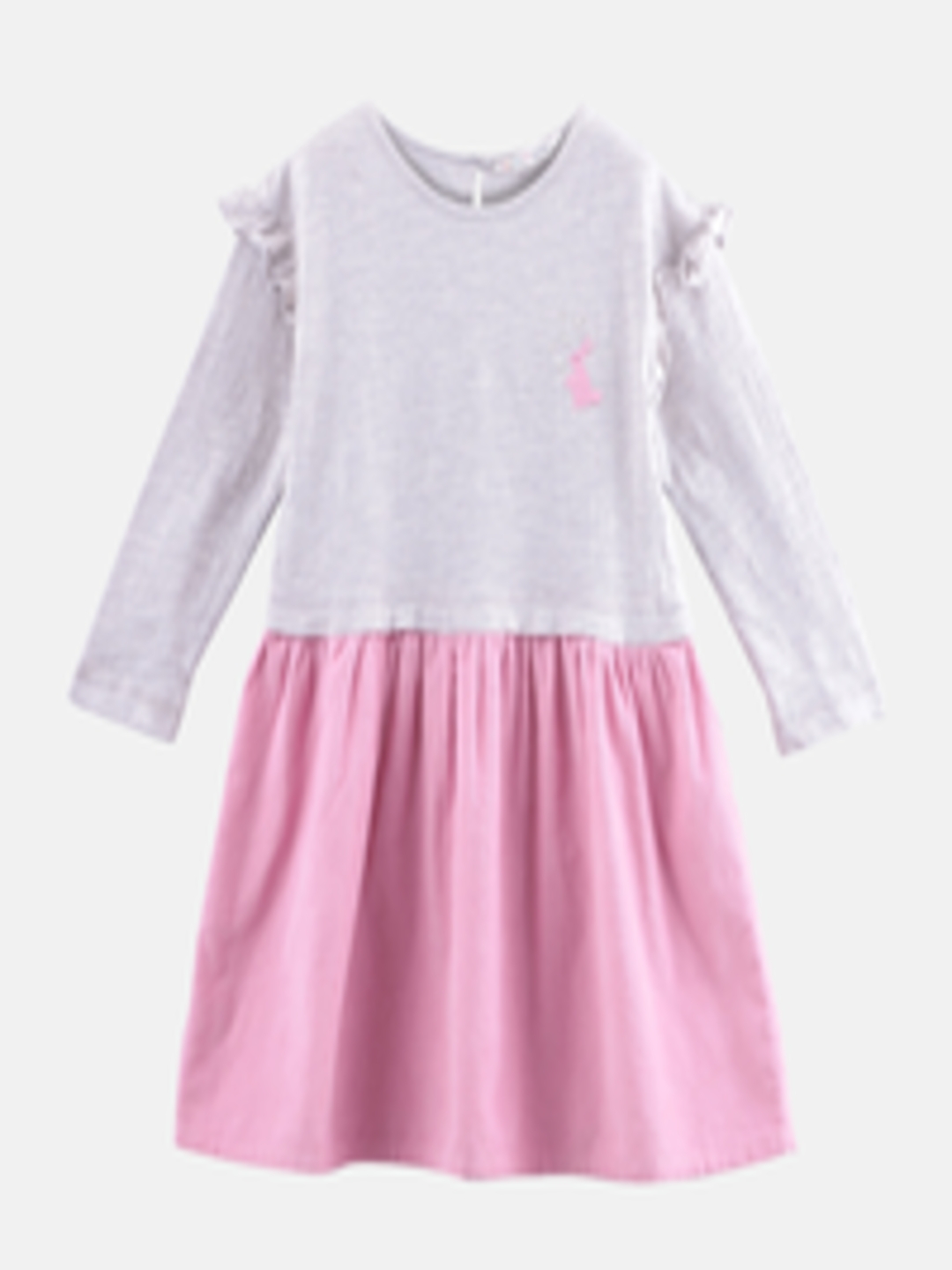Buy Beebay Girls Pink & Grey Solid Fit And Flare Dress - Dresses for
