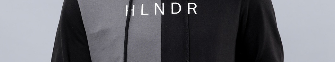 Buy HIGHLANDER Men Black & Grey Colourblocked Hooded Sweatshirt ...