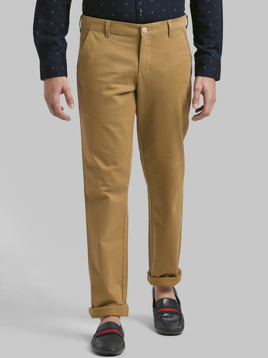 Buy Parx Men Khaki Brown Tapered Fit Solid Regular Trousers - Trousers ...