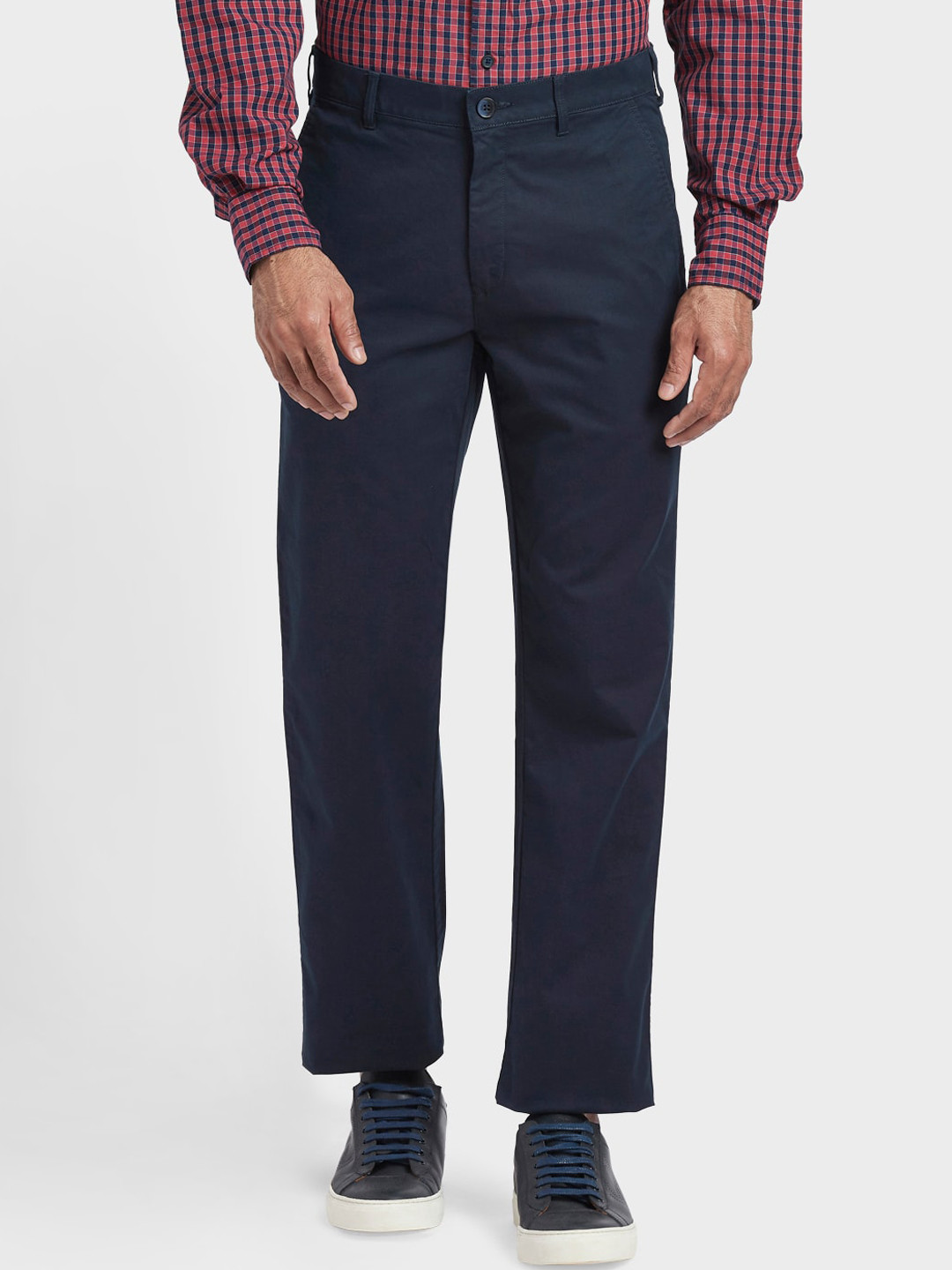 Buy ColorPlus Men Navy Blue Solid Regular Trousers - Trousers for Men ...