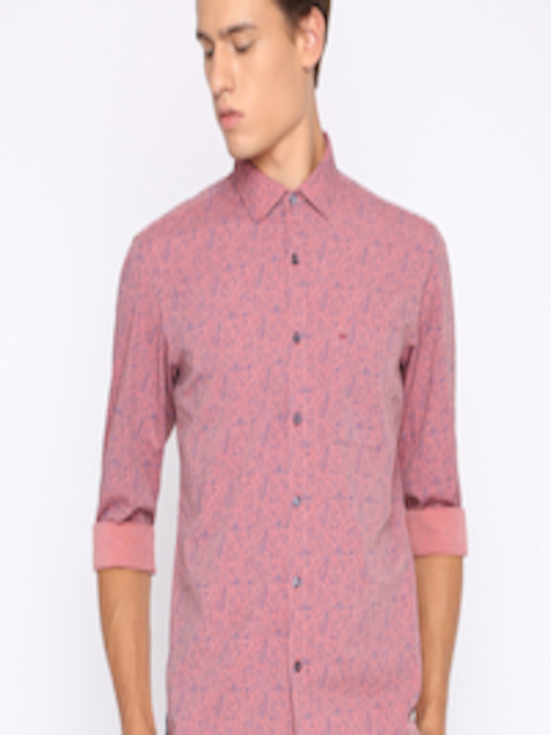 Buy Basics Men Peach Coloured Slim Fit Printed Casual Shirt - Shirts ...
