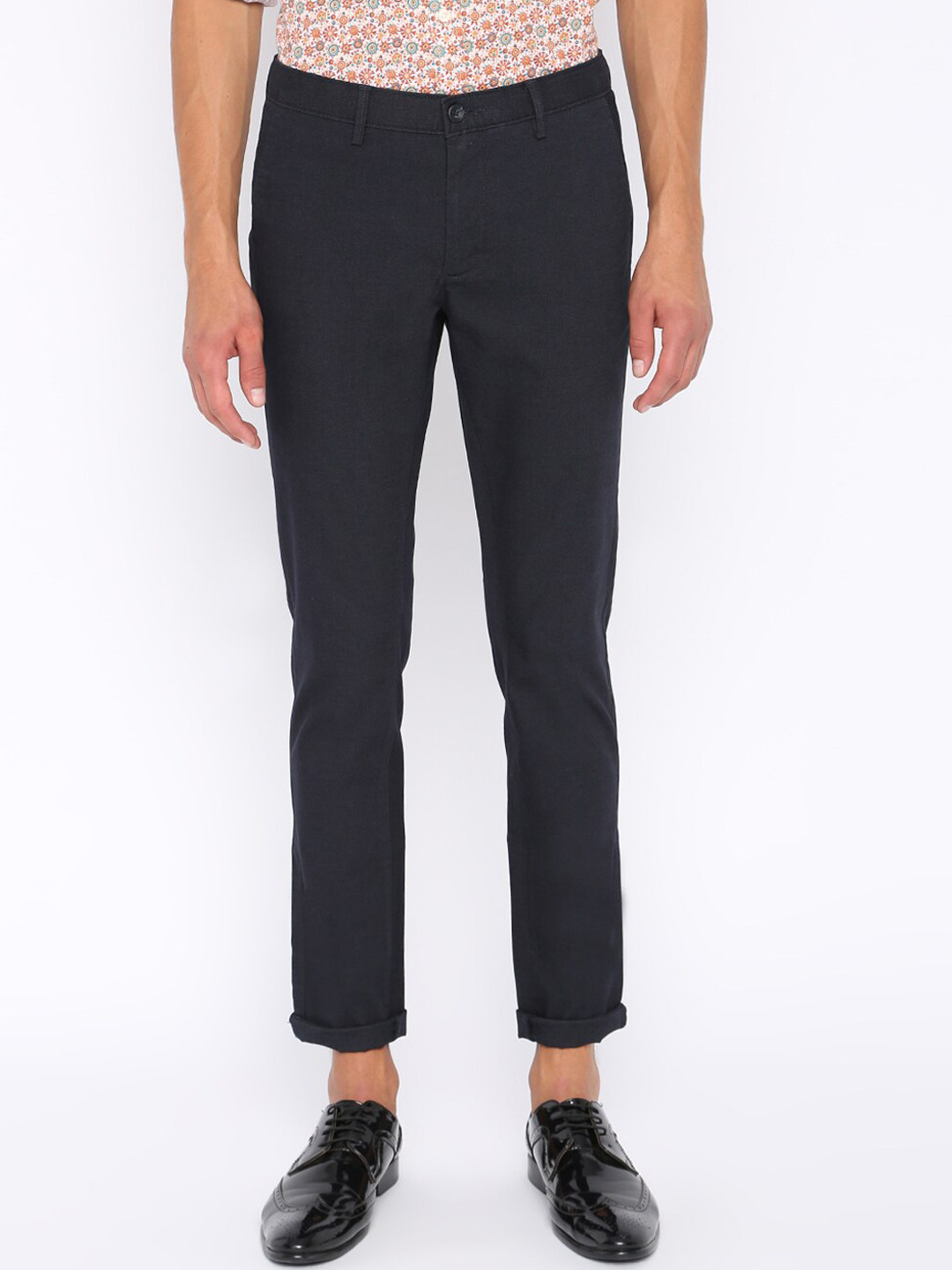 Buy Basics Men Navy Blue Tapered Fit Solid Chinos Trousers for Men