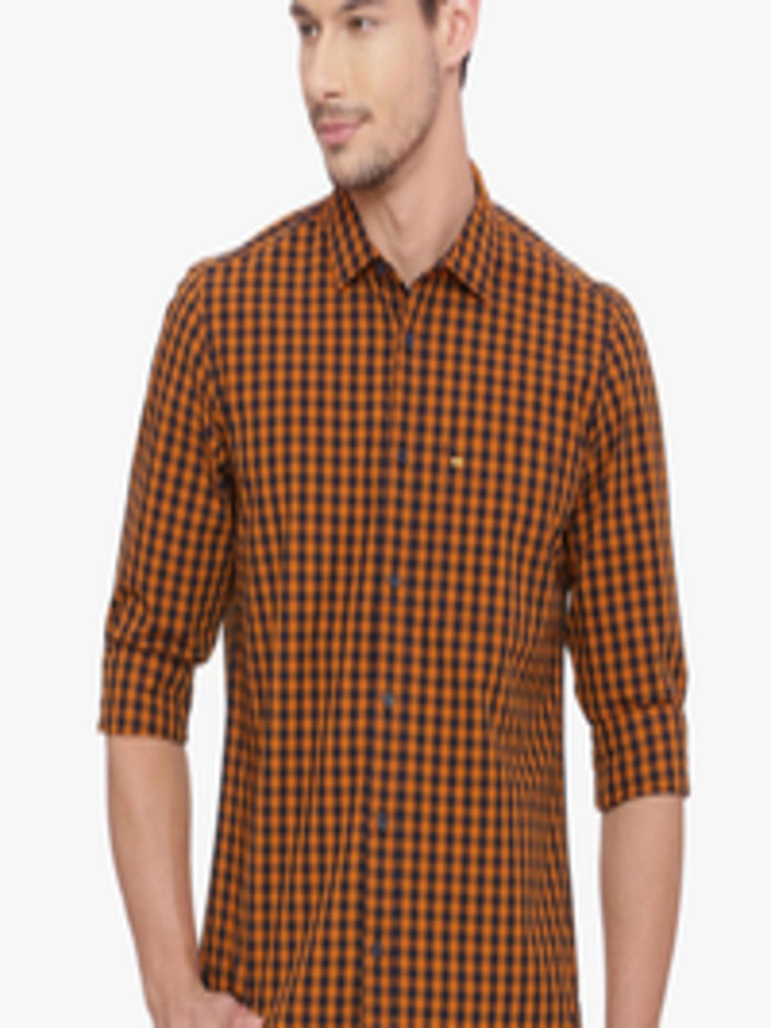 Buy Basics Men Orange & Black Slim Fit Checked Casual Shirt - Shirts ...
